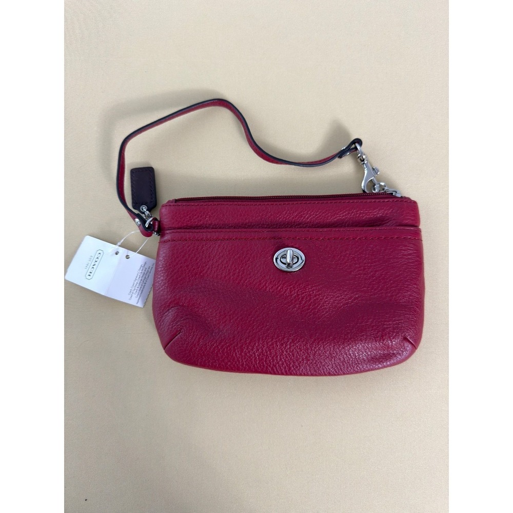 Coach F49472 Park Leather Medium Wristlet Black Cherry Silver Turnlock NWT Rare
